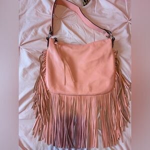 Aimee Kestenberg NWOT Beach Babe Fringe Hobo Purse Bag - Peach Pink - Leather